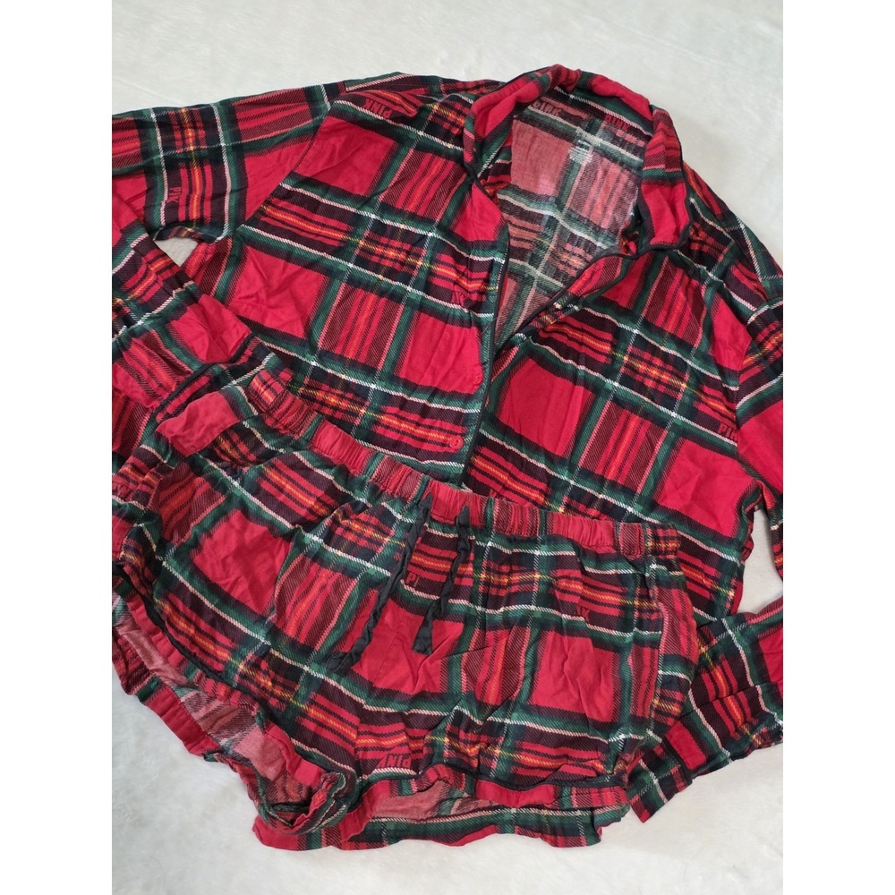 Victoria's Secret PINK womens medium holiday plaid pajama sleepwear flannel set